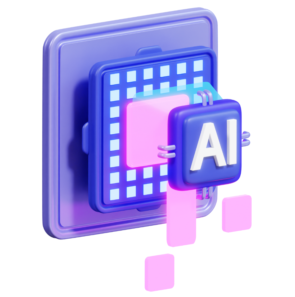 ¿Qué impacto tiene la Inteligencia Artificial en Panamá en el 2025 Ilustración 3D de un chip tecnológico con una interfaz digital luminosa, del cual emerge un cubo azul con las letras "AI" (Inteligencia Artificial) en blanco. El diseño es futurista y utiliza colores brillantes como azul, violeta y rosa, representando el concepto de inteligencia artificial y tecnología avanzada.